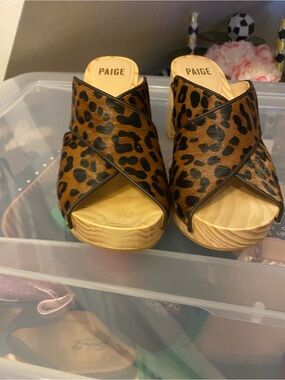 PAIGE Leopard-Print Crisscross Clog Mules - Tan & Black